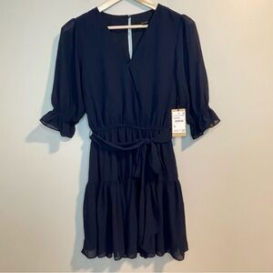 Halogen Surplice Faux Wrap Dress Navy Size S NWT